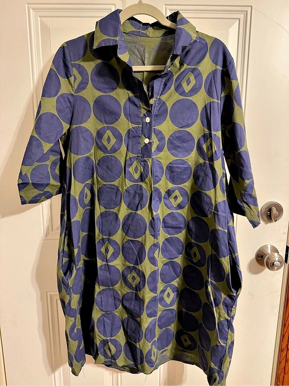 Every Woman 22005 Geometric Dress in Blue & Green